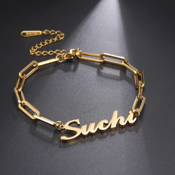 Sipuris Customized Name Bracelet Personalized Stainless Steel Rectangular Chain Letter Bracelet Unique Jewelry Family Gifts 251210