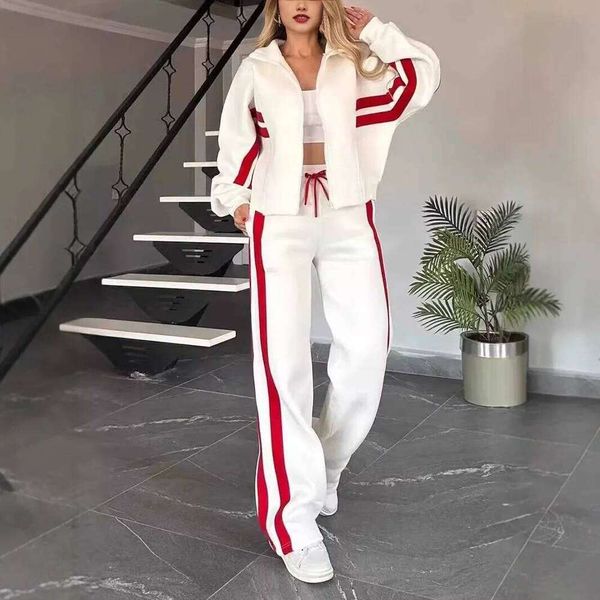 Women Two Piece Set Pants Striped Jacket Matching Sets Y2k Tops Tracksuit Autumn Spring Long Pant Casual Outfit Suits 2025