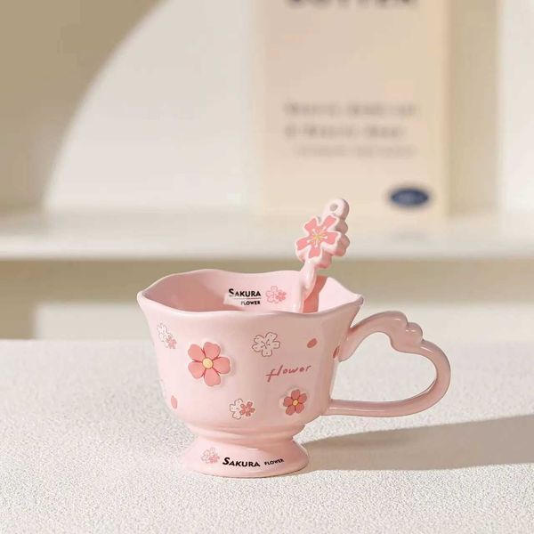 High Beauty ry Blosss Tall Cups Cartoon Ceramic gs Heat-resistant Tip Coffee gPolka Dot Cat Dog Kawaii Cup H251215