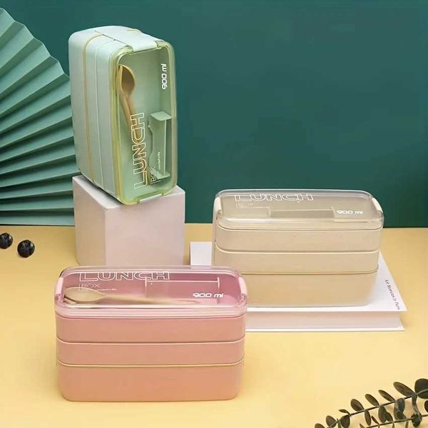 Stackable Bento Lunch Box 3-in-1 Leakproof Eco-Friendly Meal Box For Students Off Workers Perfect For Outdoor Tableware H251213