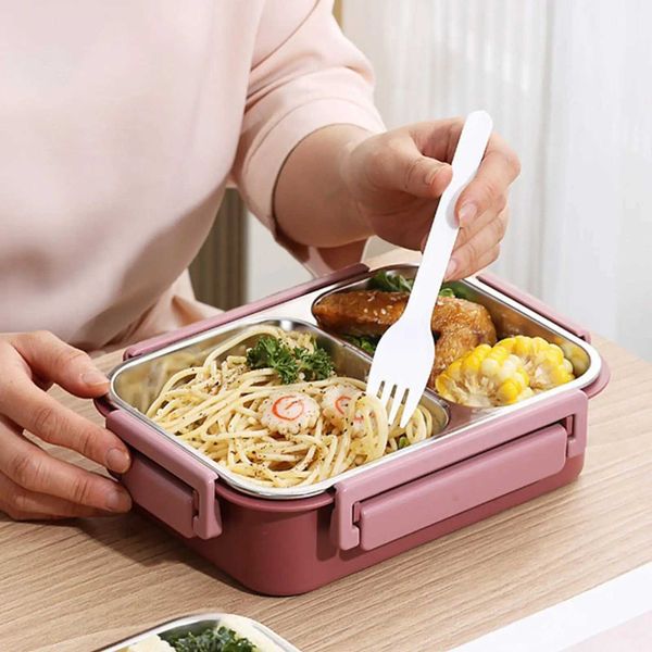 Stainless Steel Insated Lunch Box With 3 Cpartments Portable Refillable Lunch Containers for Off Workers and Students H251213