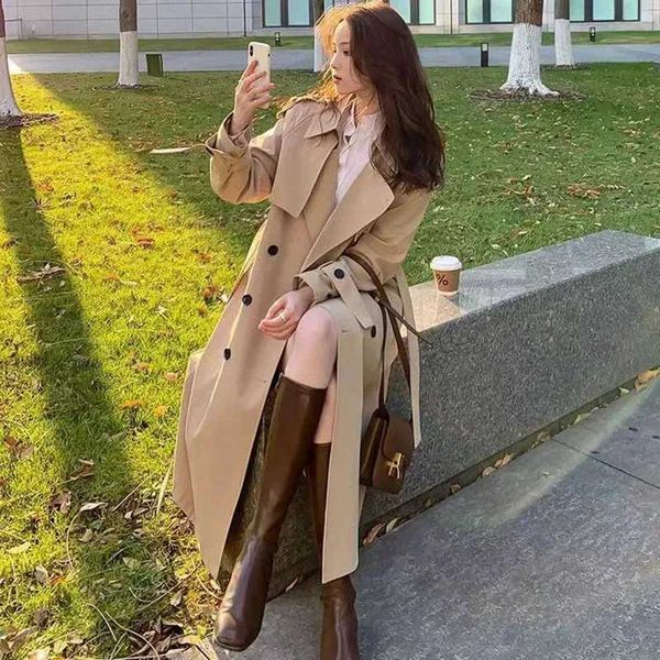 Trench Coat Women Double-Breasted Trenchcoat Lace Female Au…