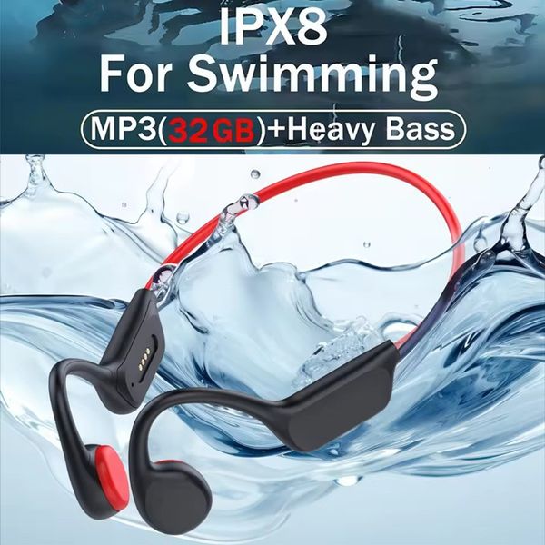 True Bone Conduction Headphone Built in 32GB MP3 Player Wireless Headphone Bluetooth 5.4 IPX8 Waterproof Swimming Headset HIFI Music Sports Earphone With Micphone