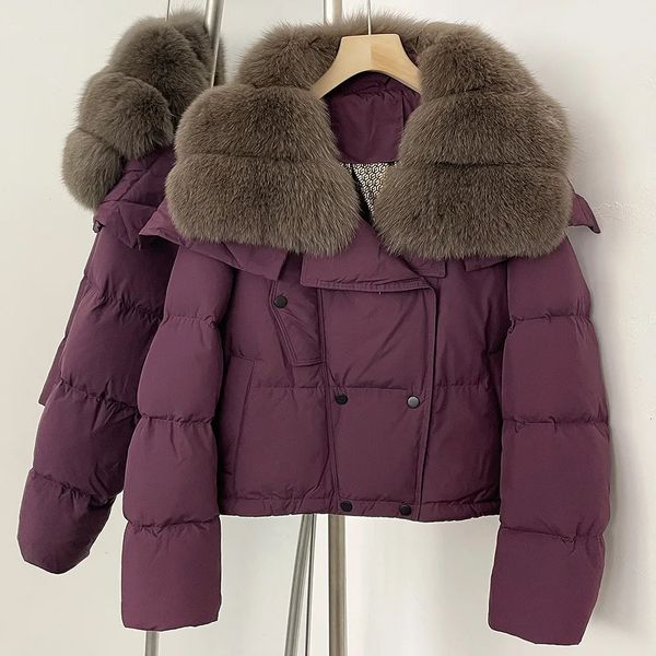 White Duck Down Coat Winter Real Fur Women Warm Short Puffer Jacket Autumn Double Breasted Thick Outerwear Female 251216
