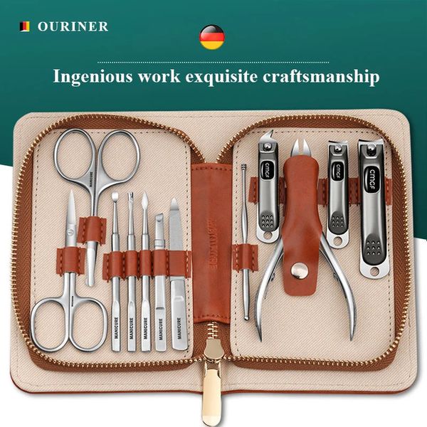 Manicure Set With Morandi Grey Top-Grade Full Grain Cow Leather Packaging Nail Clipper Kits Perfect Gift Friends Family 251211
