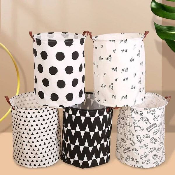 40 X 50Cm Super Large Laundry Basket With Drawstring Round Dirty Clothes Toys Folding Bucket Anti-Dust Big Storage Barrel Hamper