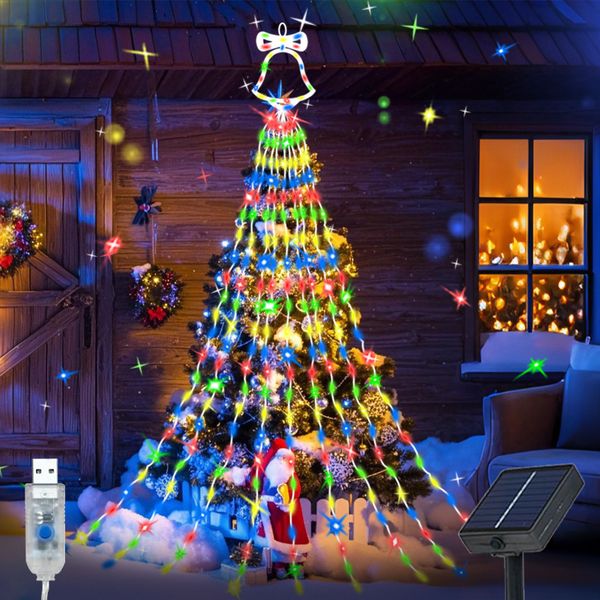 Cross-Border Christmas Rope Tree Top Waterfall Outdoor Holiday Decoration Atmosphere String LED USB Colorful Lights Wholesale Light Strip