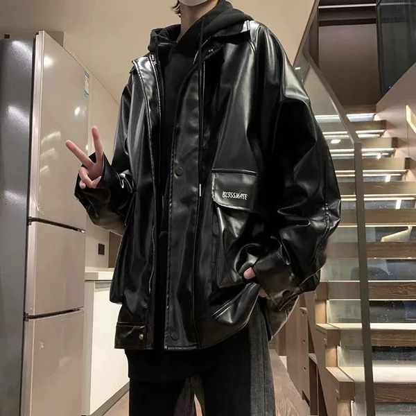 Autumn Winter Hip Hop Punk PU Leather Jacket Men Outdoor Sport Motorcycle Embroidery Jackets And Coats 251215
