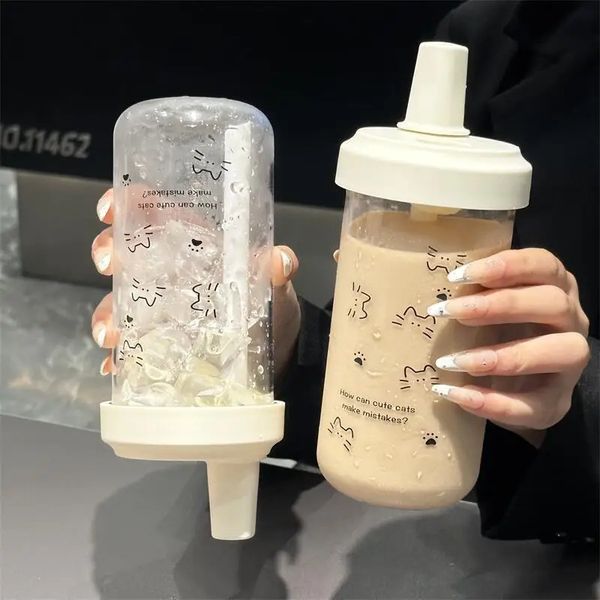 Plastic Water Bottle For Girls With Straw Lid Bubble Milk Tea Plastic Cup Simple Outdoor School Straw Drinking Water Bottles 251218