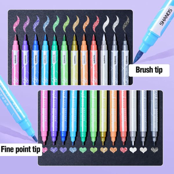 Metallic Glitter Markers Set Dual Tip Fine Point MultiColor WaterBased Ink Ideal for Scrapbooking Ceramic Glass Stone 251218