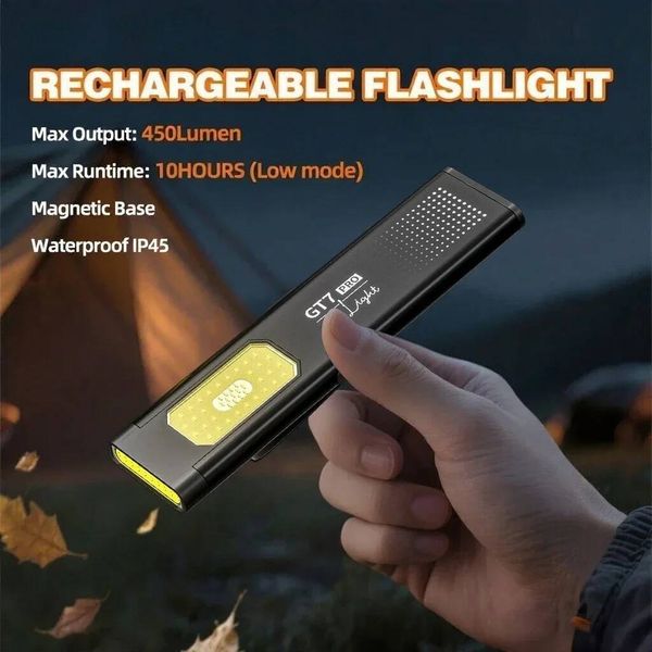 Multifunctional Flashlight Red & Blue Light Small Portable Charging Torch With Magnet Outdoor Camping Emergency Lamp