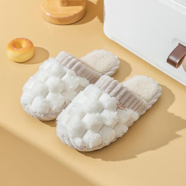 C113 Warm Cotton Slipper Shoes: Cozy Couple's Padded Househ…