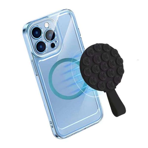 Hands-Free Grip Stand Anti-Slip Magnetic Silicone Suction Cup Phone Holder with Smartphone Metal Ring Plate