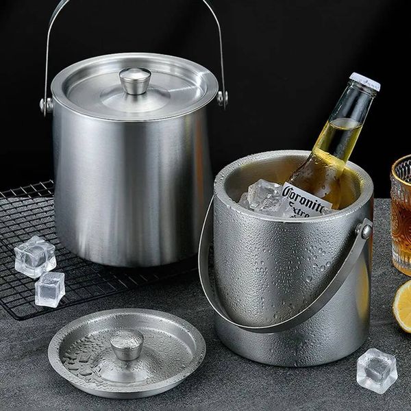 Double Wall Stainless Steel With Lid Ice Cube Container Cooler Bucket Great For Home Bar Chilling Beer Champagne Wine