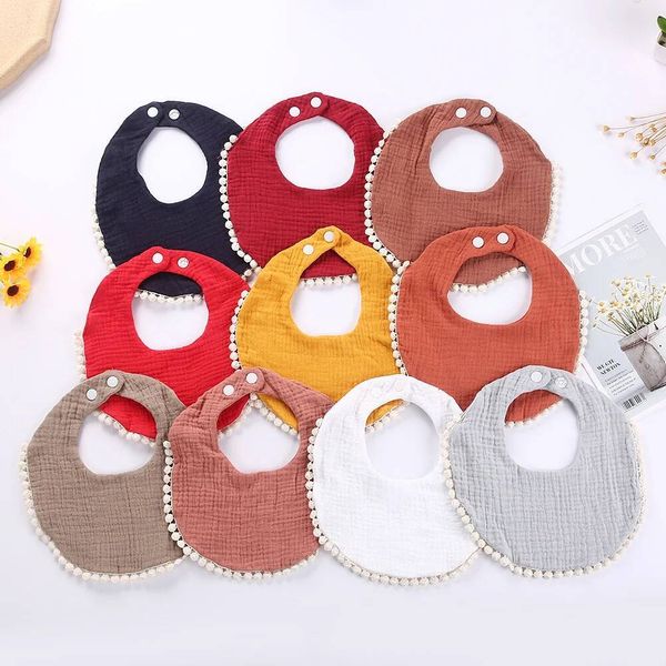 Solid Cotton Gause Baby Bibs Cute Tassel Newborn Burp Clothes Bandana Scarf for Boy Girl Saliva Towel Feeding Bebe Baberos ddmynov
