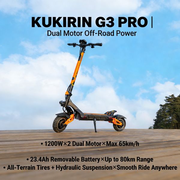 Kukirin G3 Pro Electric Scooter 23.4Ah Removable Battery 80km Range Foldable All-Terrain Off-Road Dual Hydraulic Shock Absorber