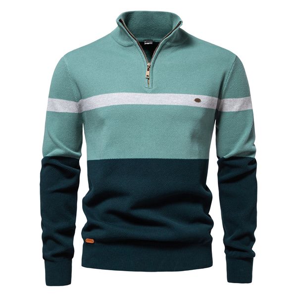 WOZK Autumn/Winter New Stand up Collar Men's Sweater Half Zipper Color blocked Knitted Sweater Quality Men's Wear