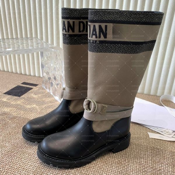 Designer Boot With Letter Embroidery And Patching Reaching Below The Knee Women's New Autumn-winter Style Round-toe Thick-soled Slimming Tall Cowboy Boots (50% off)