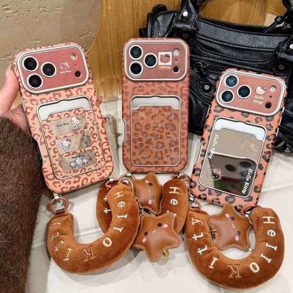 Leopard Kitty Cat Card Holder Compatible with Apple 17 Pro Max Phone Case iPhone 16/15 Crossbody Strap 14 New Model