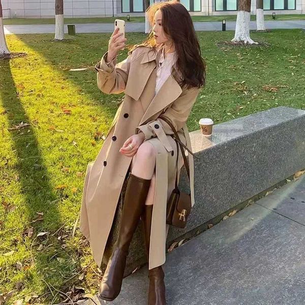 Trench Coat Women Double-Breasted Trenchcoat Lace Female Au…