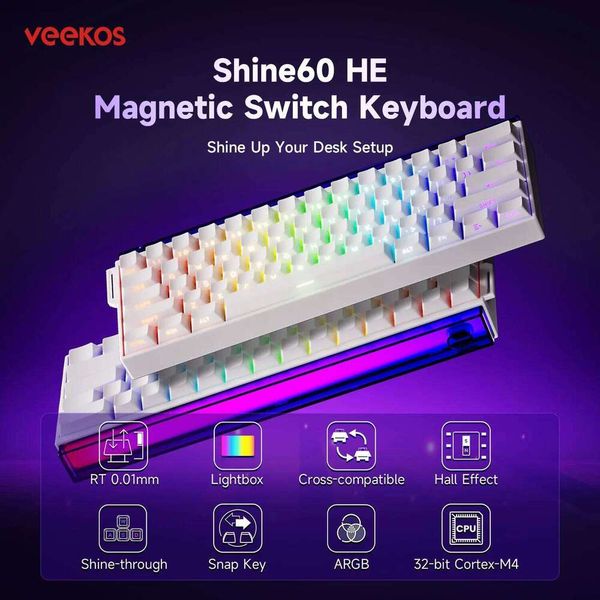AKKO x Veekos Shine60 HE Magnetic Switch 60% Rapid Trigger Keboard RT 0.01mm Snap Key Custom Keyboard for Esports Gamer 25L1226