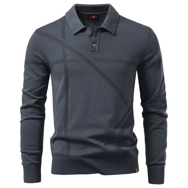 WOZK autumn and winter new men's business casual sweater jacquard lapel knitted sweater men's top polo shirt men warm
