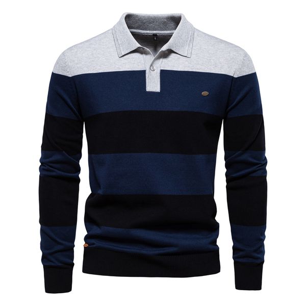 WOZK autumn new men's long sleeved POLO collar sweater slim fit lapel striped patchwork men's knitted sweater designer warm, Blue
WOZK autumn new men's long sleeved POLO collar sweater slim fit lapel striped patchwork men's knitted sweater designer warm, Blue
