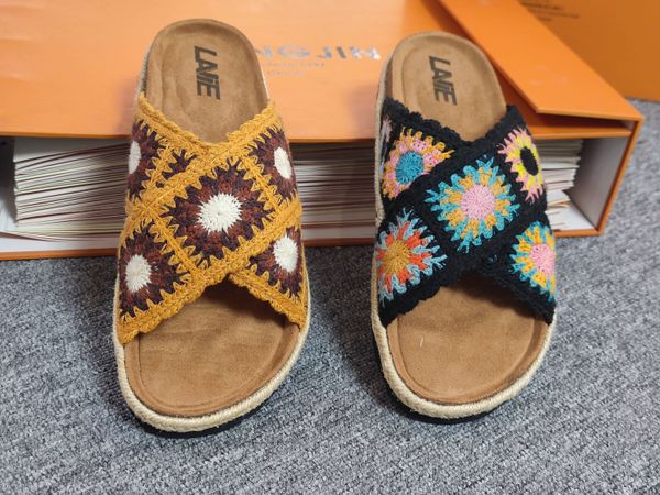 Custom Women's Crochet Floral Slippers with Cross-Strap Casual Design FSC-019