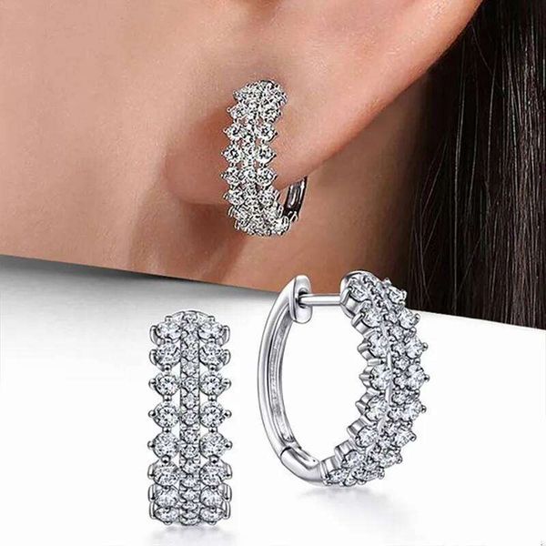 Huitan Luxury Cubic Zirconia Hoop Women Silver Color Wedding Party Bridal Earrings Daily Wear Temperament Ear Jewelry