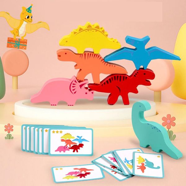 Wooden Balance Blocks Toys For Children Animal Dinosaur Building Stacking High Board Games Wood Montessori Toy Boys Kids Gift 251218