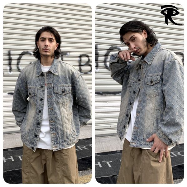 2025 Spring Autumn American Fashion Brand Printed Retro Blue Denim Jackets Men …