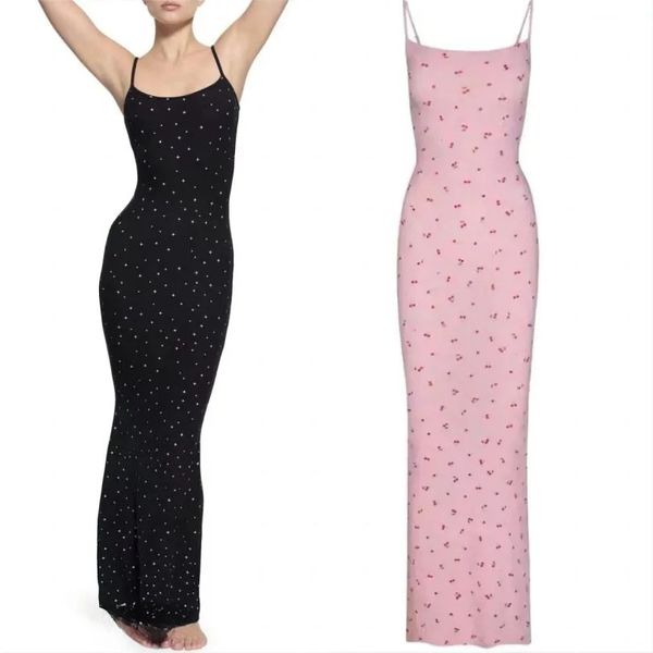 Skimss Women Sexy Long Dress Tennis One-piece Yoga Fitness breathable Spicy Girl Threaded Strap Dress backless slimming hip hugging long skirt Valentine's Day Dress