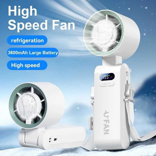Turbo Fan Mini Portable Handheld Fan Foldable Hanging Neck Fan 3600mAh Rechargeable High Speed Ice Cooling Portable Turbo Fan XJ250702