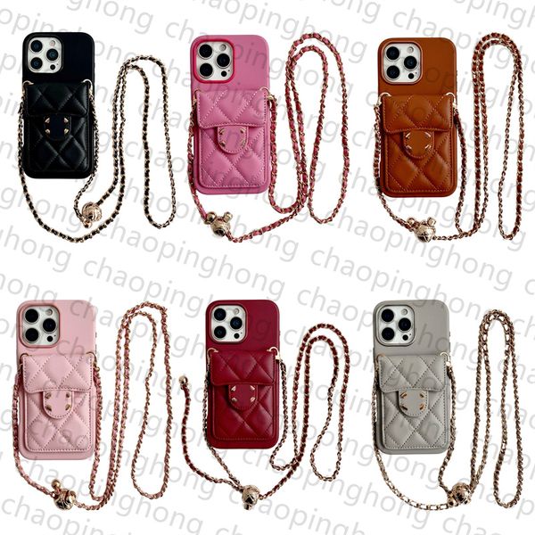 Designer Phone Case Leather Crossbody iPhone Case For iPhone 16 Pro Max 15 14 13 12 15 Plus Adjustable Chain Shoulder Bag Quilted Plaid Card Holder Luxury Wallet Case