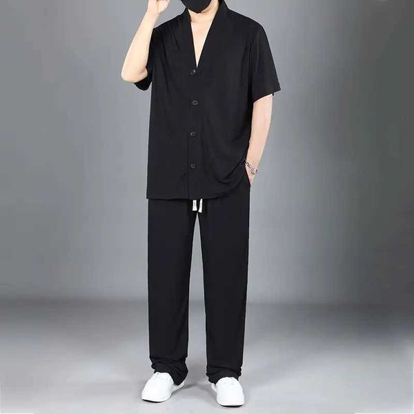 Black Oversized T-shirts Pants Suits for Men Trends Costumes Korean Two Piece Set New in Matching Luxury Kpop Man Trousers SetsXJ250703