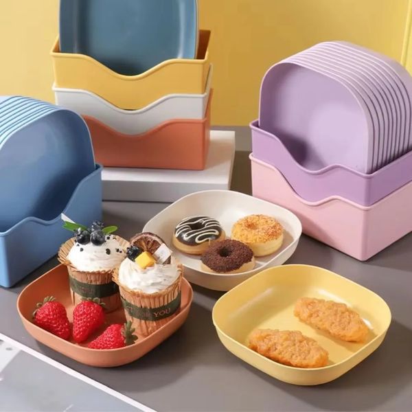 10pcs Multi-function Spit Bone Dish Food Grade Plastic Round Square Set Dining Table Garbage Plate Household Snack Fruit Plate 250703