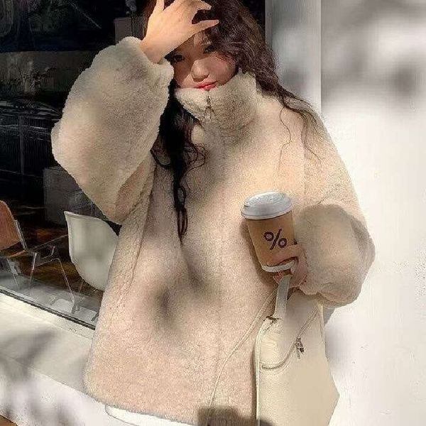 Imitation Lamb Wool Fleece-Lined Thickened For Women Loose Jacket Plush Cotton Clothing Plus Size Fleece Sweatshirt Coat B5