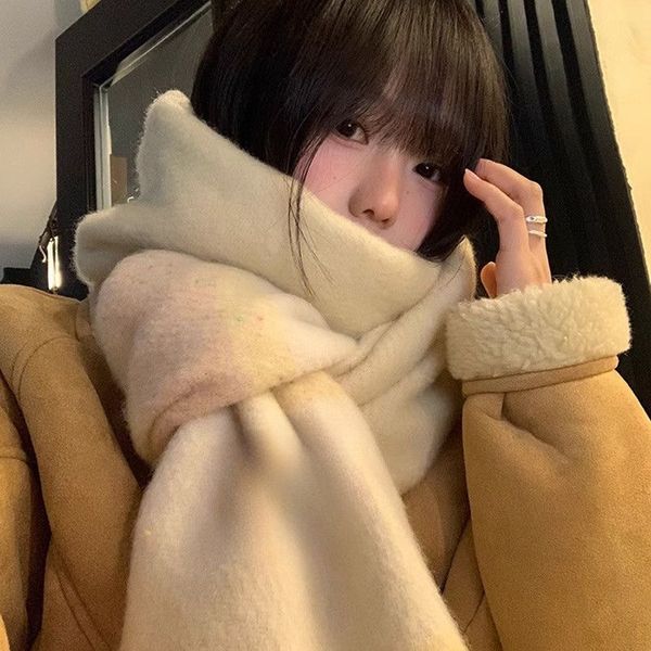 New No. 676 Scarf for Girls Winter Korean Style Cheese Custard Color Dots Thickening Warm Student Couple Shawl Scarf Trend