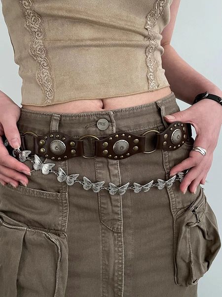 Western Cowboy Belt For Women 2025 American Vintage Brown Rivet Belt Versatile Denim Belt With Ins Style 250701