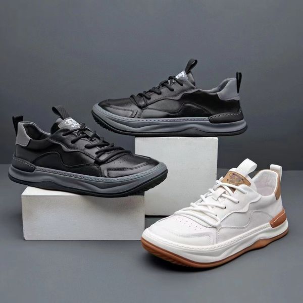 Trendy Men's Soft Leather White Thick Sole Versatile Breathable Hollow Sandals Fashion Sneakers Clown Shoes