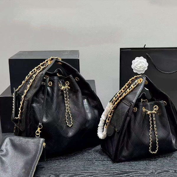Large Hobo Shoulder Bags Designer Drawstring Chain Bucket Bag with 2 Pocket Fashion Real Leather Suede Handbags Totes Top Quality