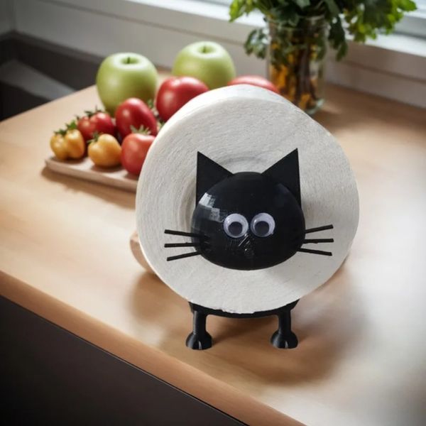 1PC 3D Printed Funny Cat Toilet Paper Holder Freestanding Self Adhesive Bathroom Roll Storage with Black Sheep Design