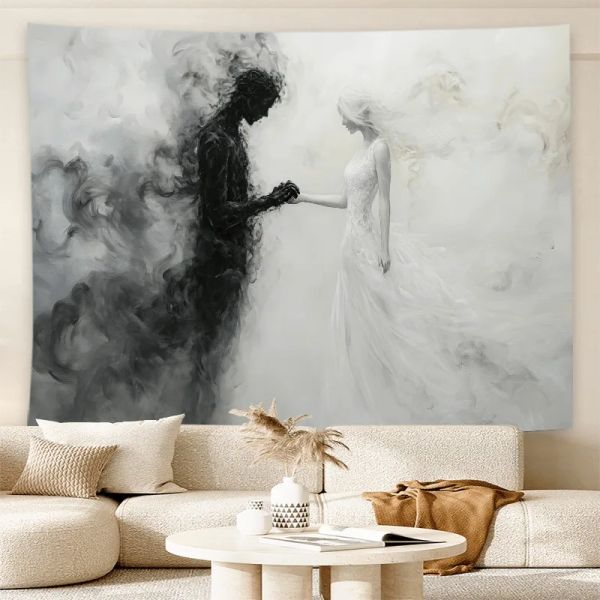 Mystical Yin Yang Couples Tapestry Black White Embrace Wall Hanging Bedroom Living Room Dorm Decor Durable Easy Install Zen Home