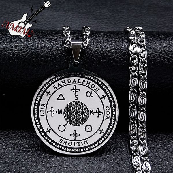 Archangel Sandalphon Necklace Silver Color Stainless Steel Seal of Solomon Necklaces Talisman Jewelry collar hombre N2779S06
