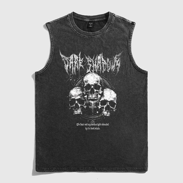 American Style Skull Vest Men's Sports Basketball Washed Vintage Pure Cotton Sleeveless T-Shirt Summer Trendy Brand, Black 
American Style Skull Vest Men's Sports Basketball Washed Vintage Pure Cotton Sleeveless T-Shirt Summer Trendy Brand, Black