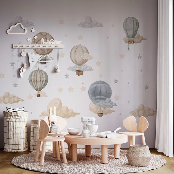 Large Air Balloon Moon Star Cloud Wall Sticker Decal Baby Nursery Kids Children Playroom Bedroom Home Decor 250708