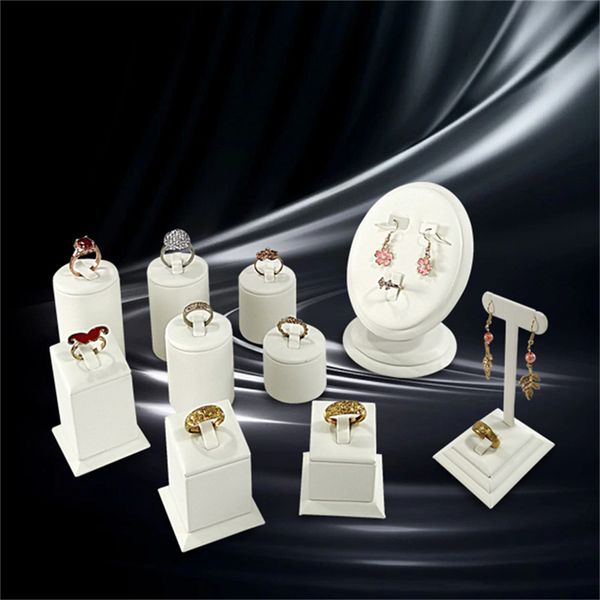 White PU Leather Jewellery Display Stand Rings