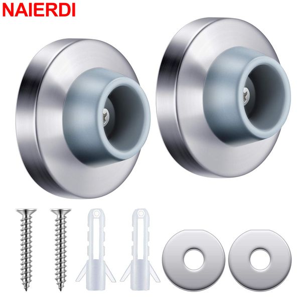 NAIERDI Rubber Door Stops Concave Wall Door Stopper Stainless Steel Silicone Door Damper Anti-collision Wall Protector Hardware
