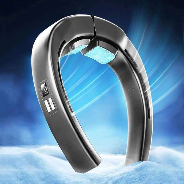 Conditioner Fan With Large Cooling Pads LED Display Neck Fans Portable Rechargeable
