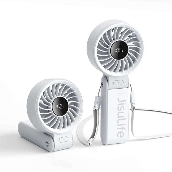 Portable Handheld Foldable Fan High Power Motor LED Display Mah Rechargeable Speed IN Outdoor White